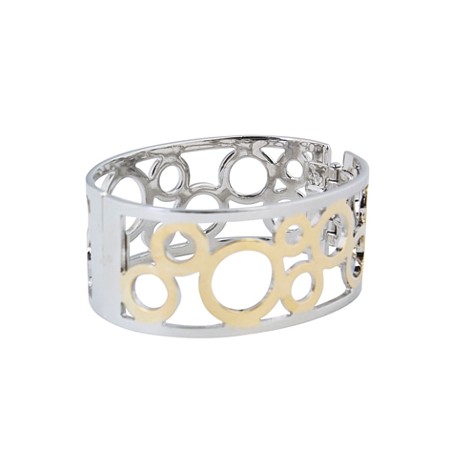 Two tone Open Circles Hinged Cuff Bracelet - Click Image to Close